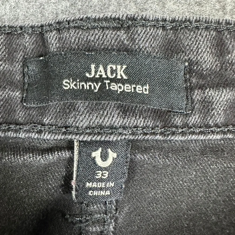 True Religion JACK Mens‎ Size 33 Skinny Tapered Distressed Black No Flap Jeans